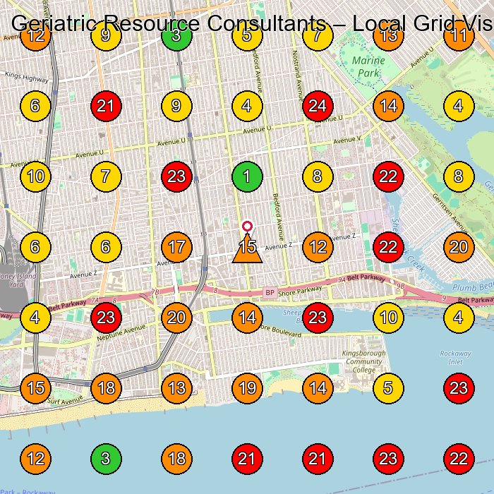 Geriatric Resource Consultants Home Health Care Service GeoGrid ranking map for Brooklyn NY